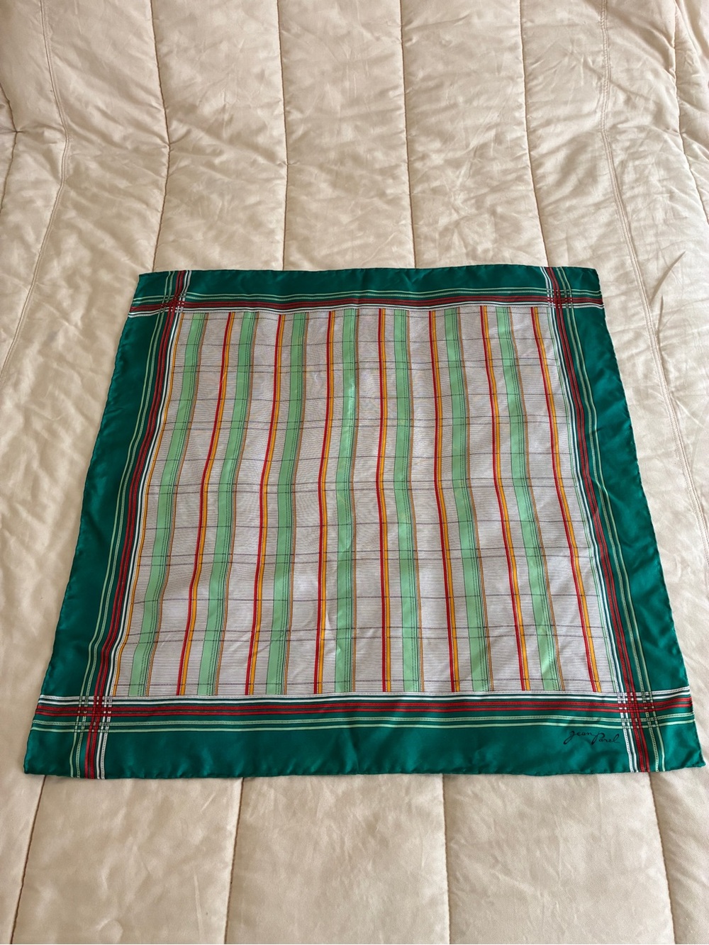 Vintage Jean Parel Scarf 29" Square Green White Red